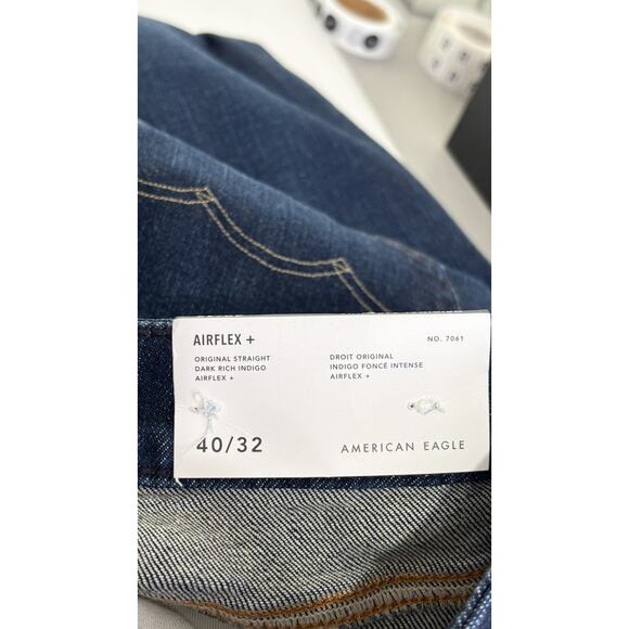 American Eagle AirFlex+ Original Straight Jeans Mens 40x32 Denim New Rich Indigo - Picture 10 of 12